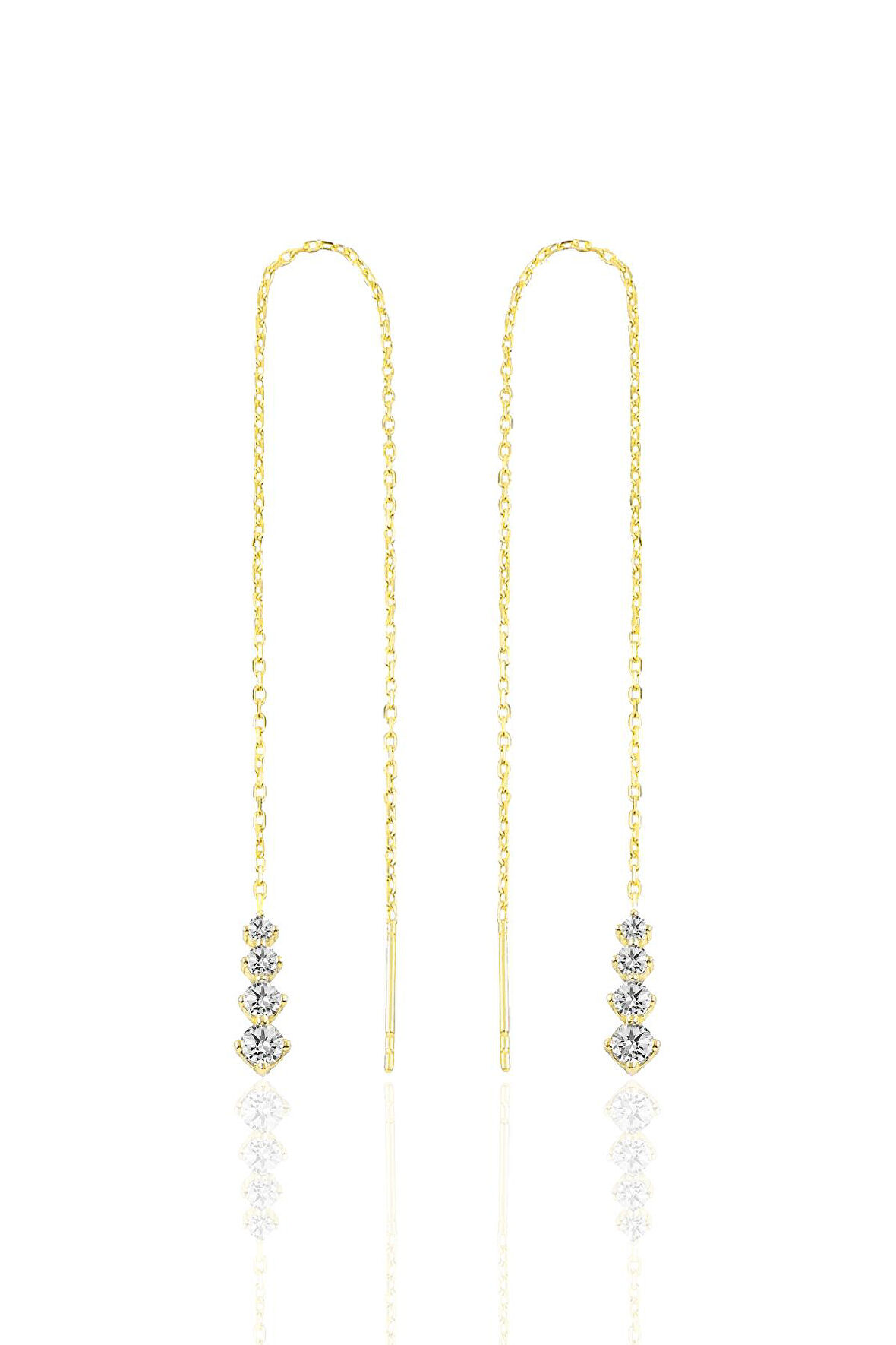 Gümüş altın yaldızlı zirkon taşlı Işıltılı Gümüş Zincir Küpe SGTL10418GOLD