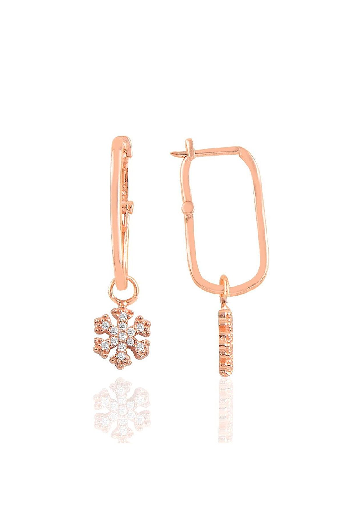 Gümüş rose kar tanesi göçmen küpe 