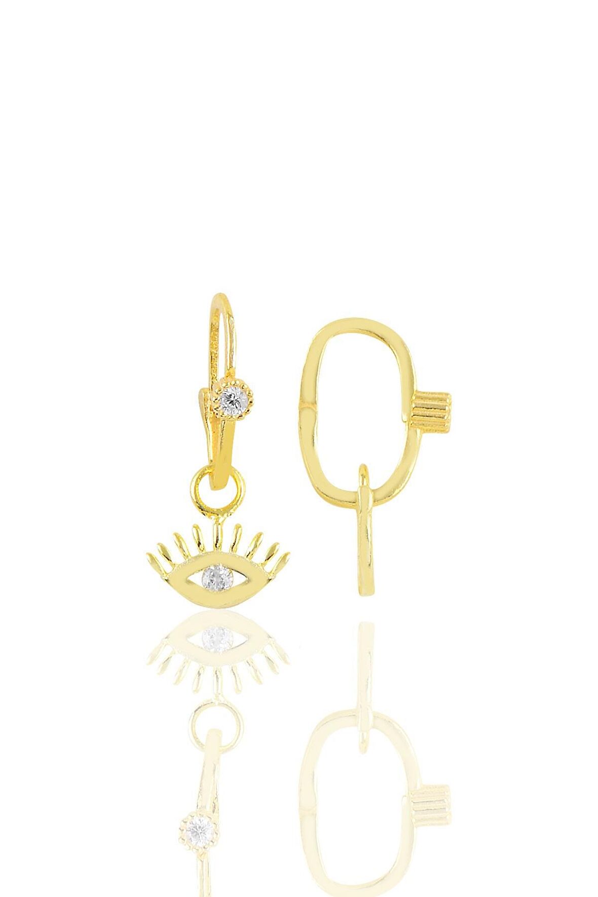 Gümüş altın yaldızlı taşlı kirpikli göz göçmen küpe