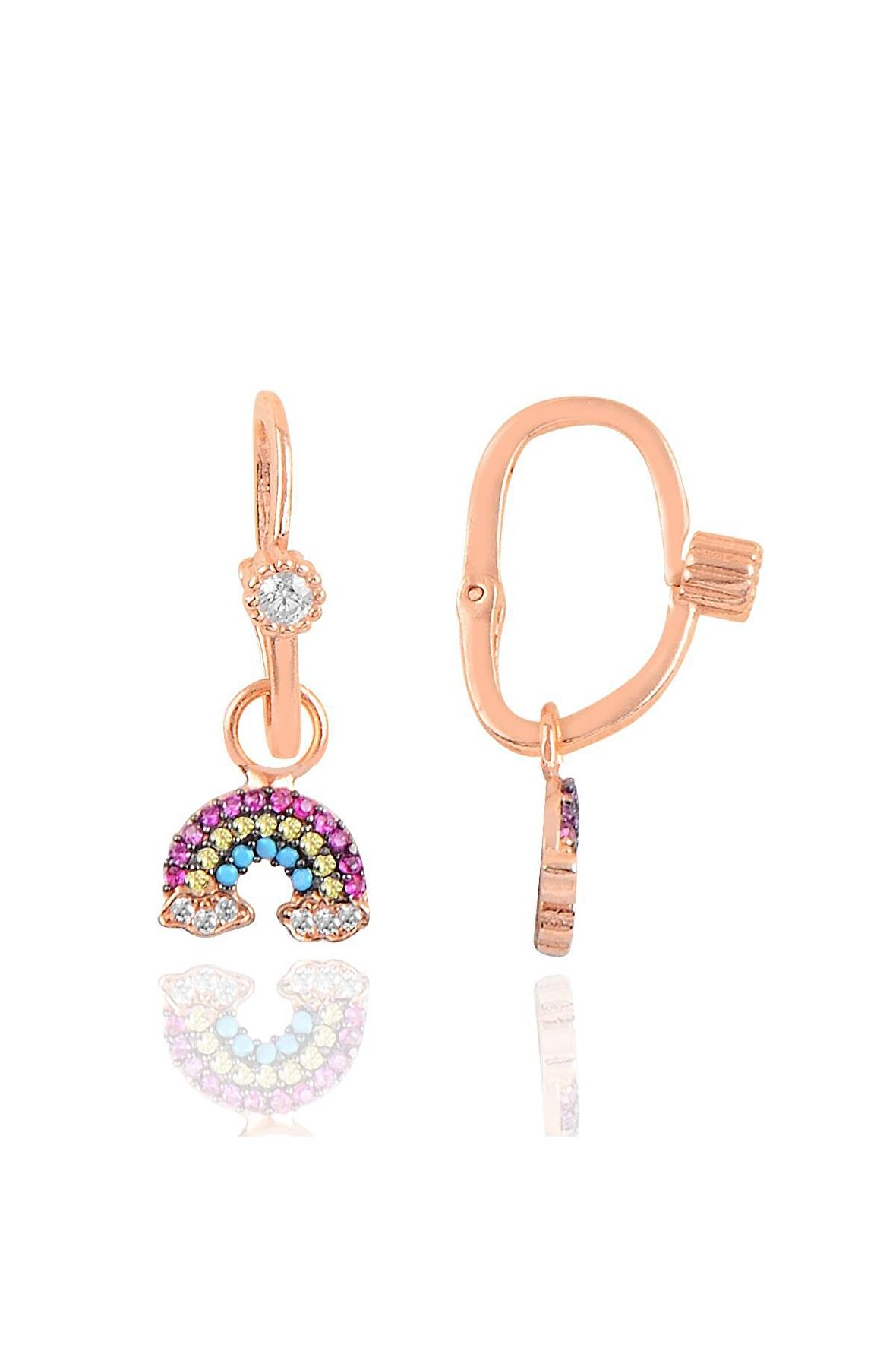 Gümüş rose taşlı  gök kuşağı göçmen küpe