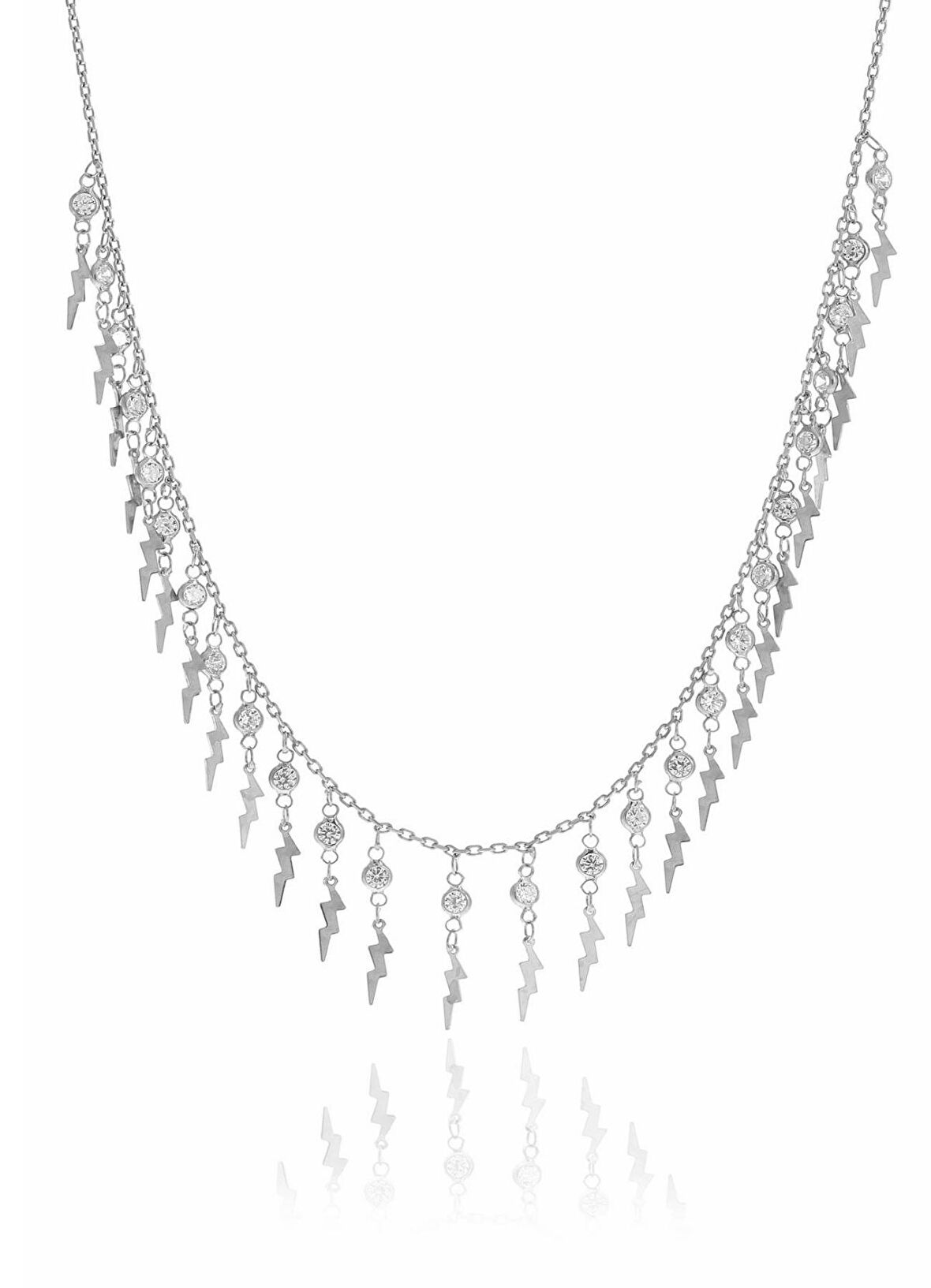 Gümüş rodyumlu zirkon taşlı şimşek kolye