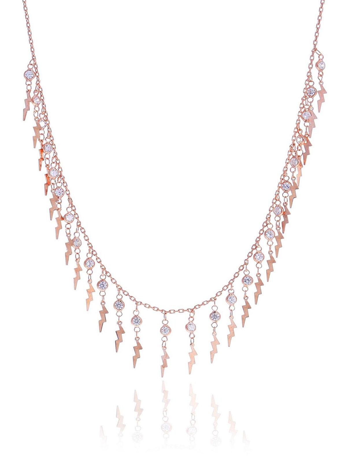 Gümüş rose zirkon taşlı şimşek kolye