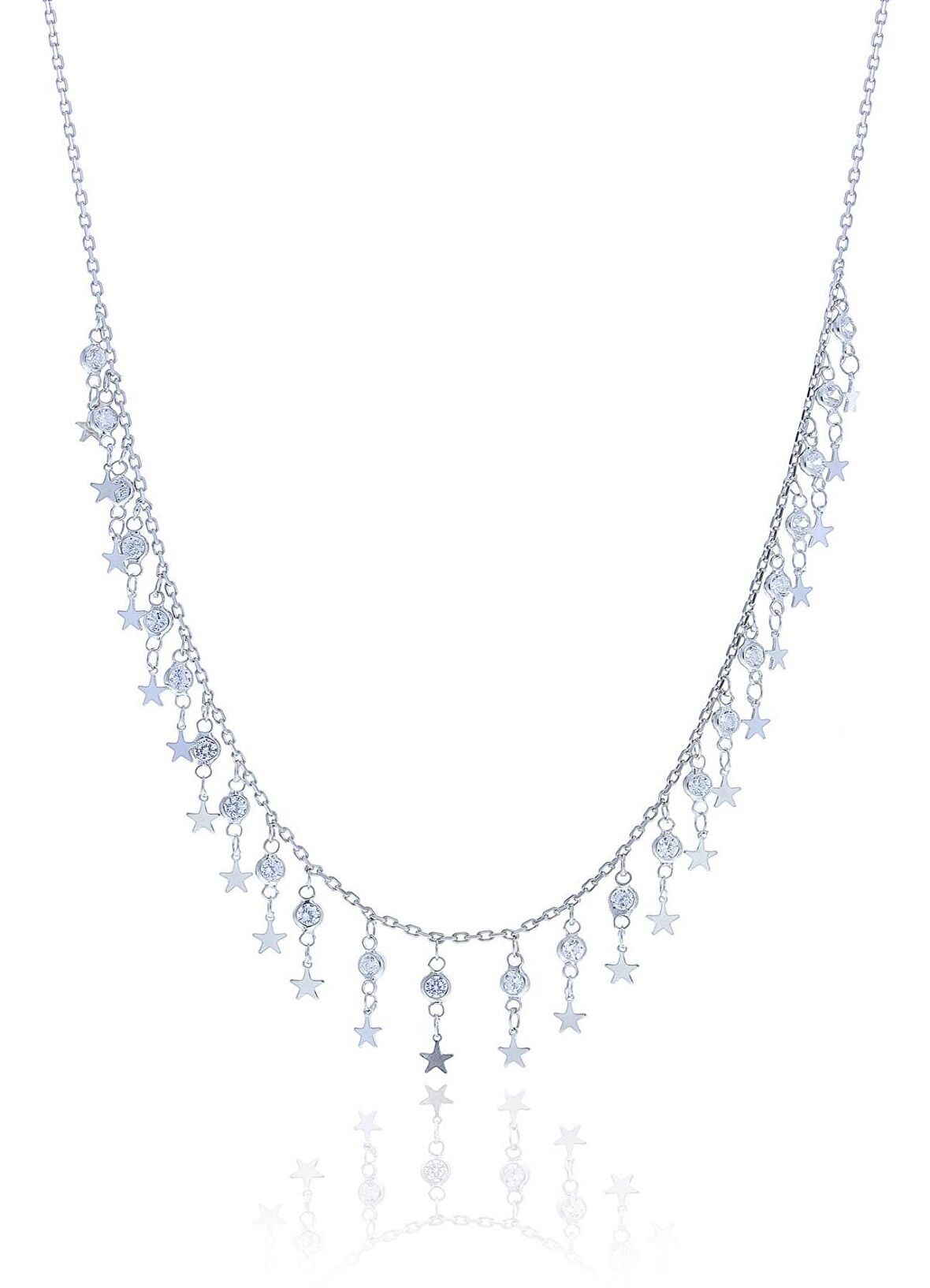 Gümüş rodyumlu zirkon taşlı yıldızlı kolye