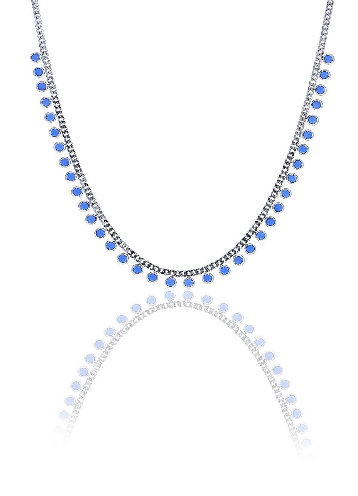 Gümüş rodyumlu turkuaz taşlı gurmet zincirli kolye