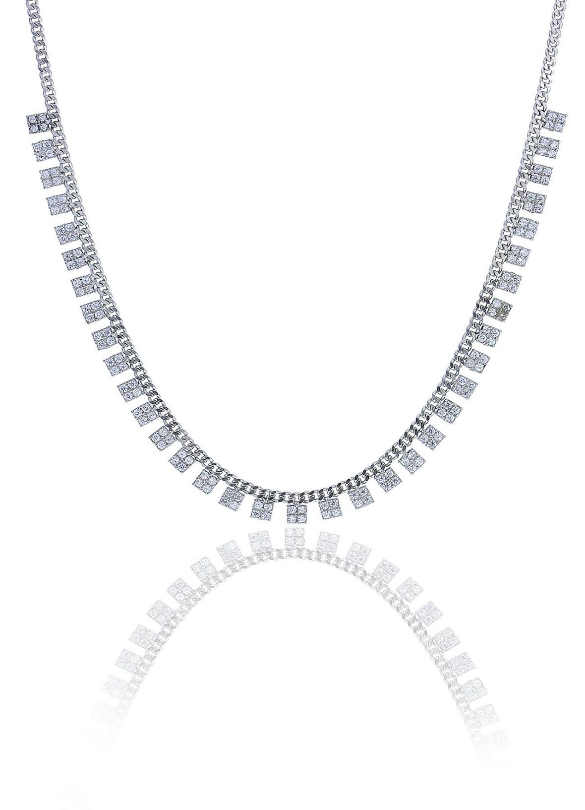 Gümüş rodyumlu zirkon taşlı gurmet zincirli kare kolye