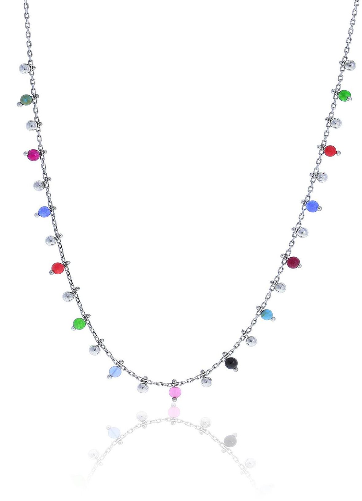 Gümüş rodyumlu doğal taşlı renk cümbüşü kolye