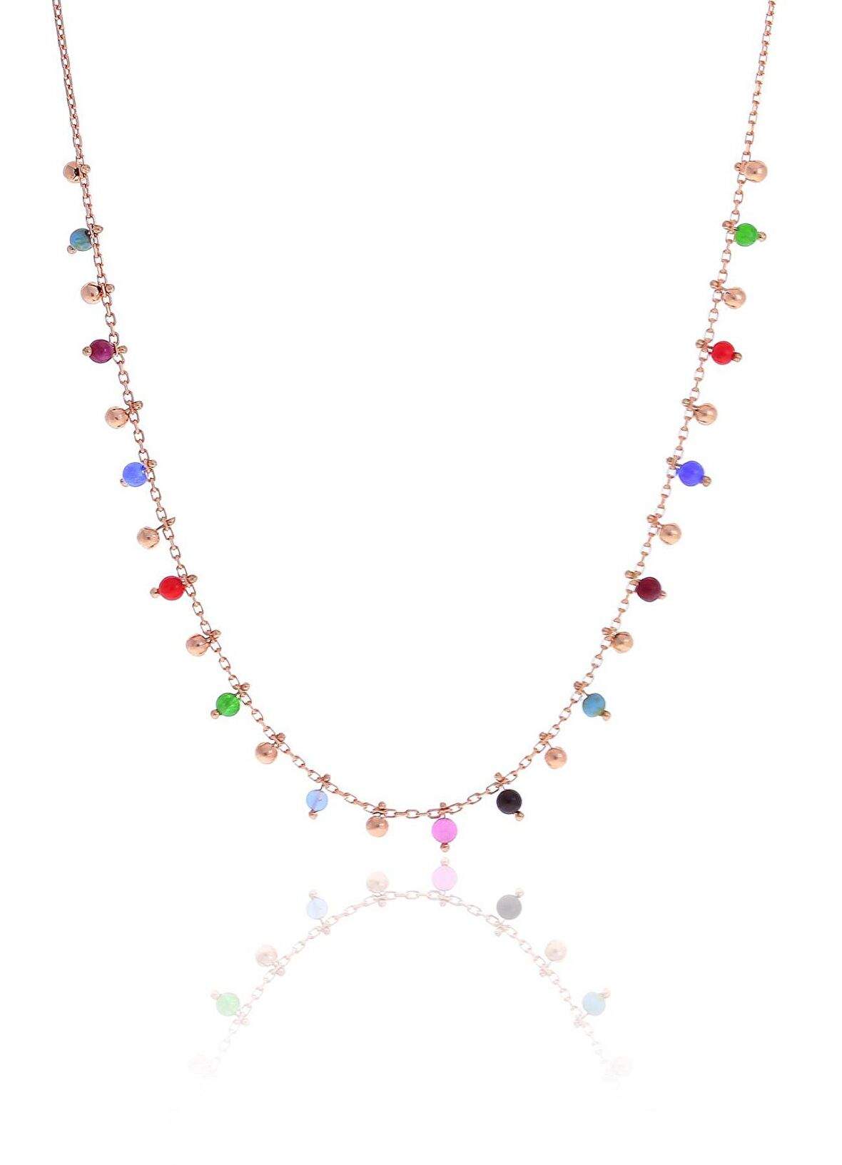 Gümüş rose doğal taşlı renk cümbüşü kolye