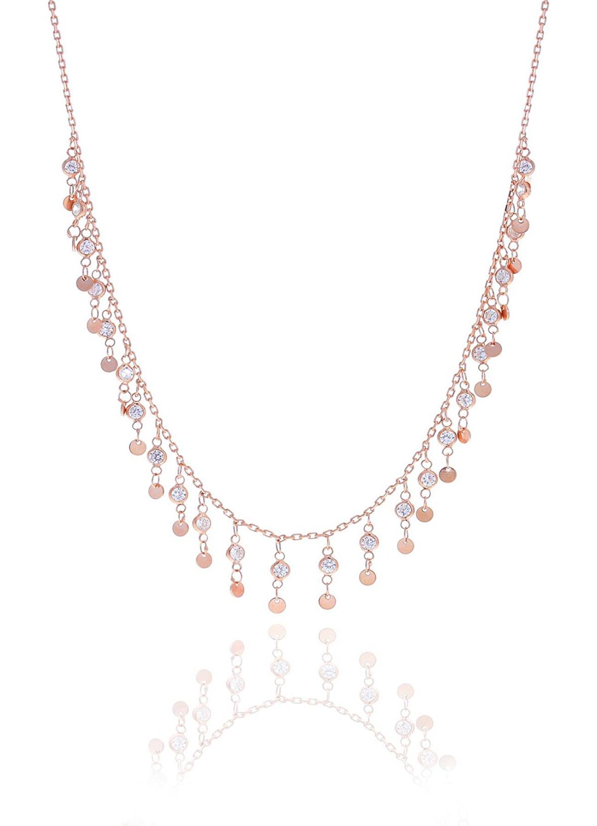 Gümüş rose zirkon taşlı pullu kolye