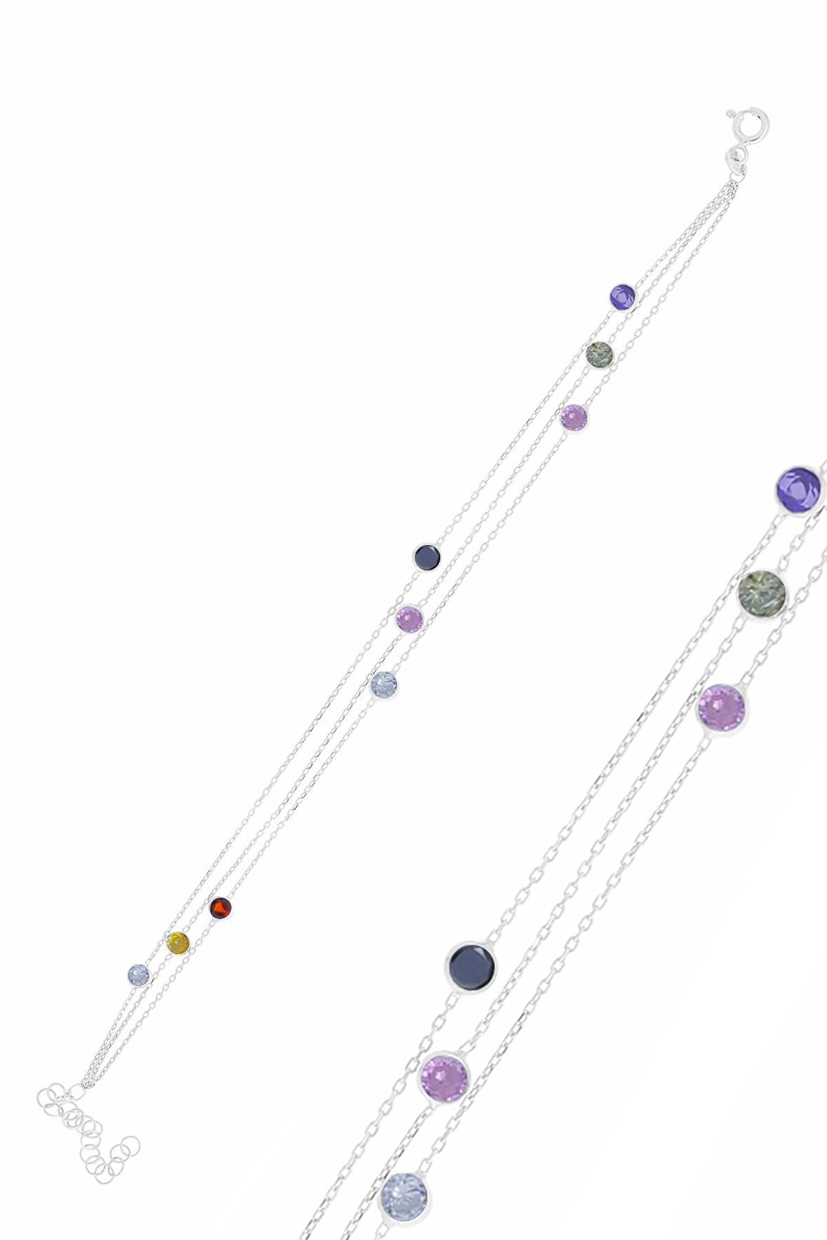 Gümüş rodyumlu renkli taşlı bileklik