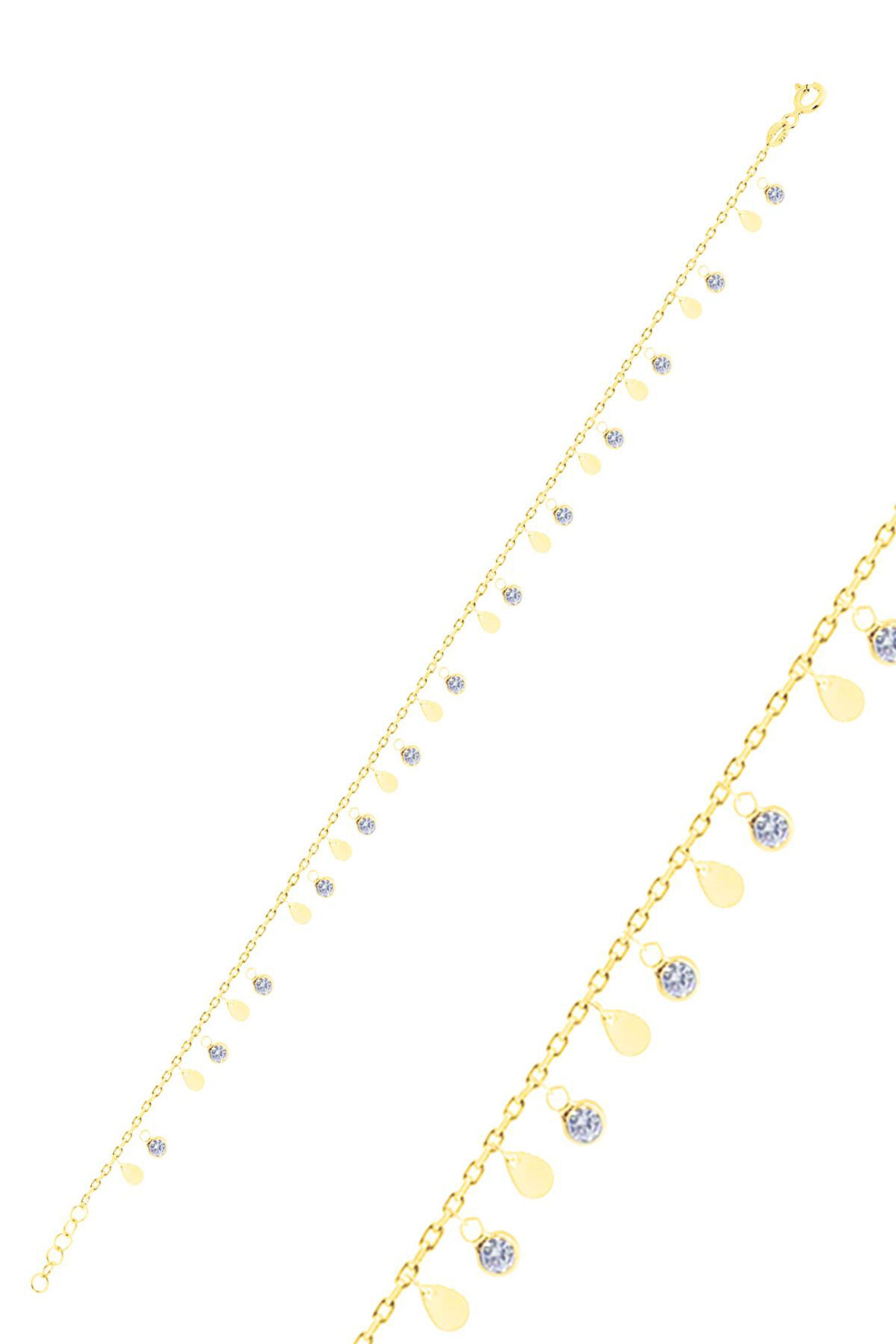Gümüş altın yaldızlı zirkon taşlı damla pullu halhal SGTL10550GOLD
