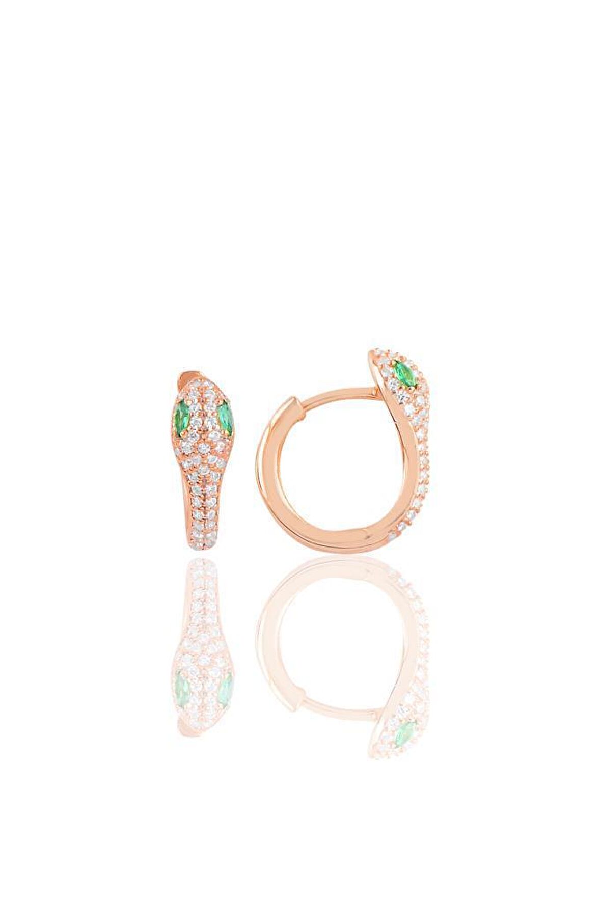 Gümüş rose yeşil  taşlı yılan halka küpe