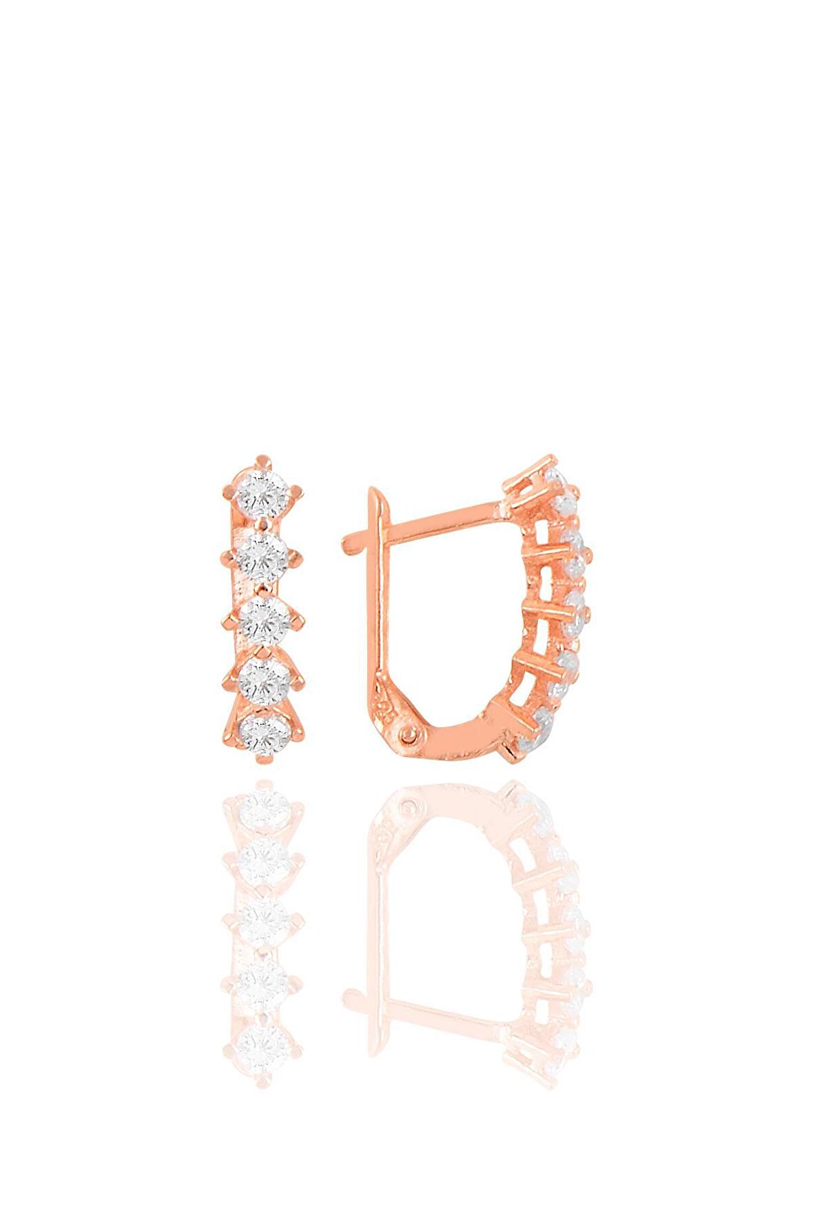 Gümüş rose zirkon taşlı beştaş j küpe