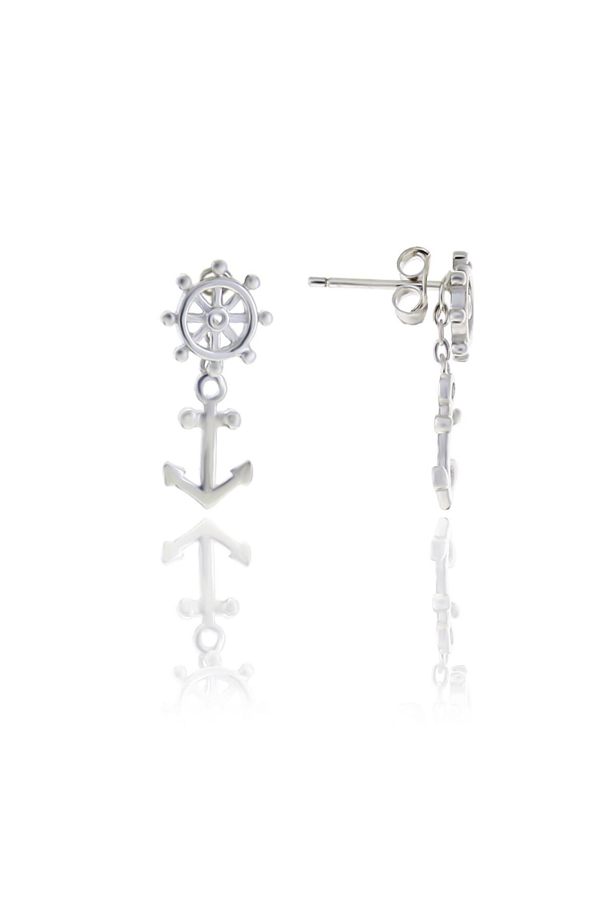 Gümüş rodyumlu gemi dümeni, çapa küpe