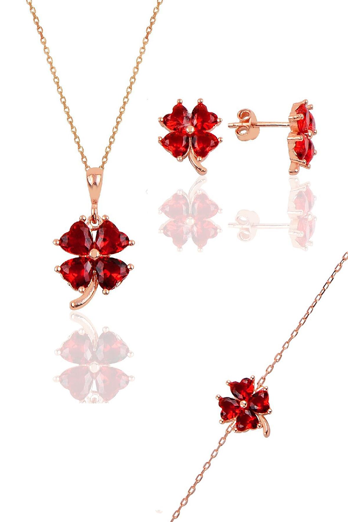 Gümüş rose lal  renkli yonca modeli üçlü set