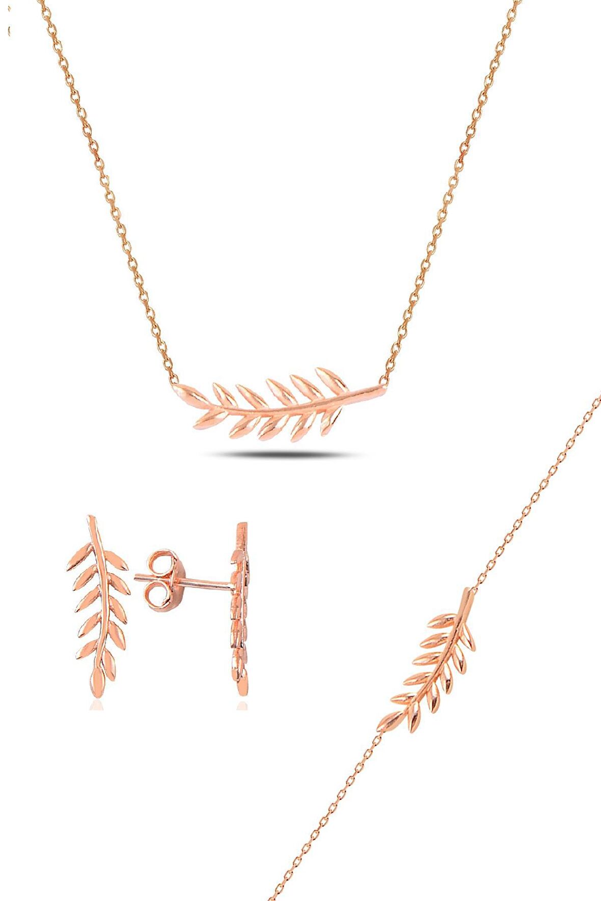 Gümüş rose yaprak üçlü set