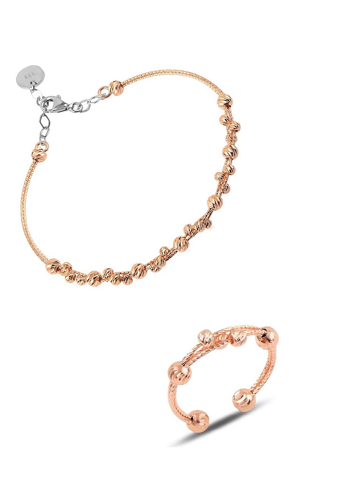 Gümüş dorissa rose  gümüş bilezik ve yüzük gümüş set