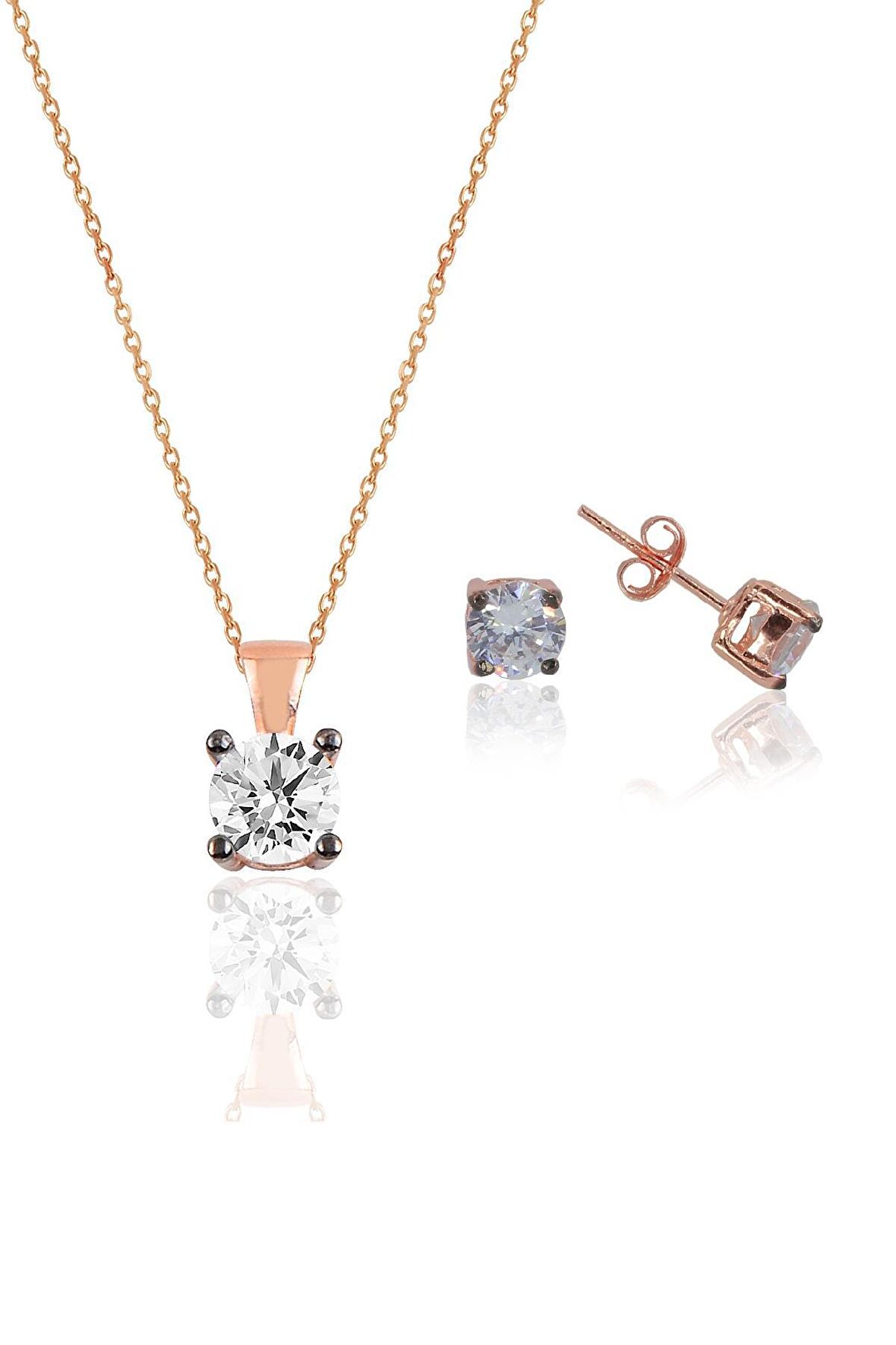 Gümüş rose kolye ve küpe gümüş set