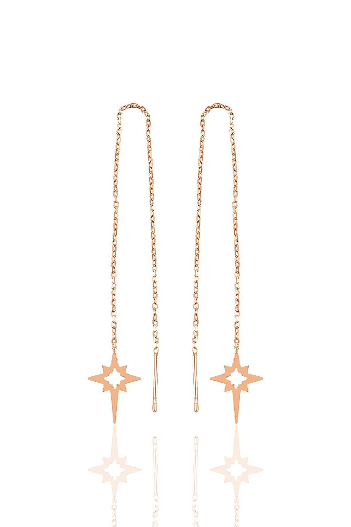 Gümüş rose kutup yıldızı gümüş zincir küpe