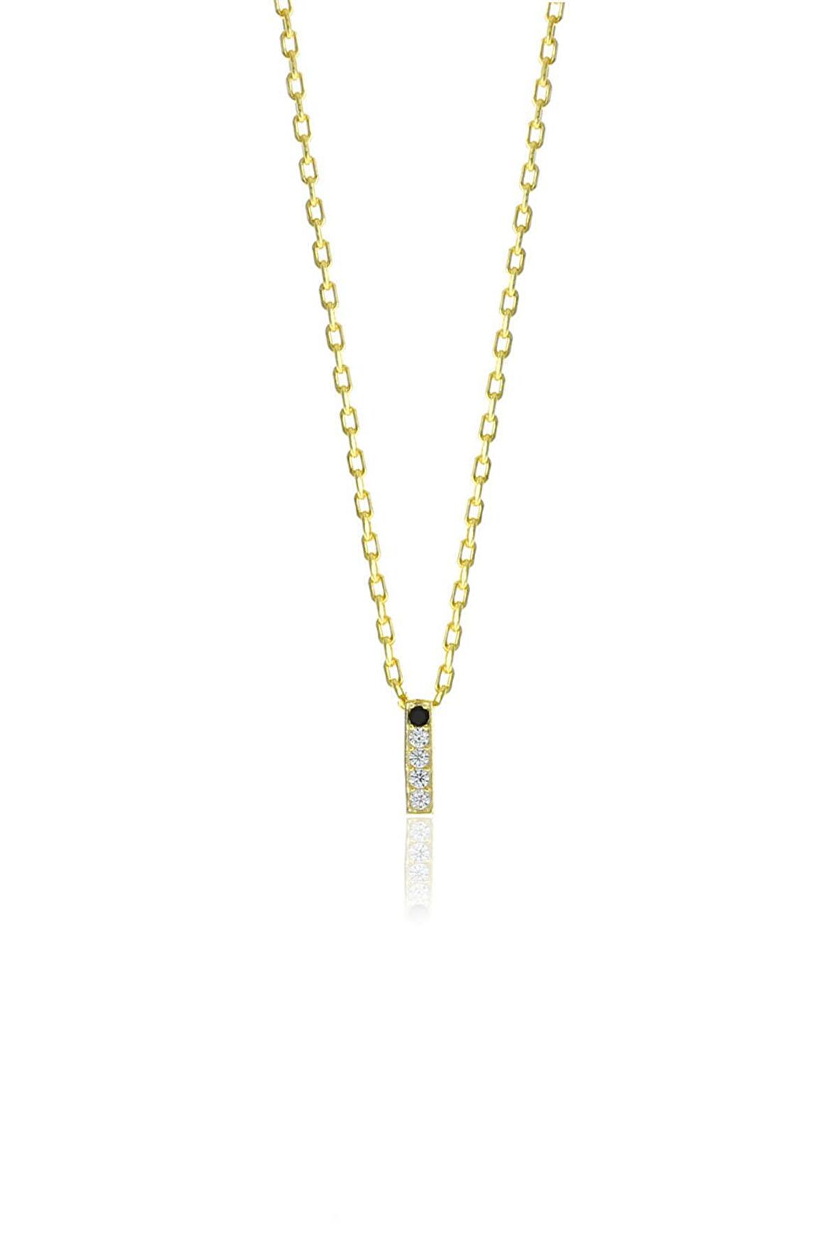 Gümüş  altın yaldızlı üç boyutlu minimal İ gümüş harf kolye