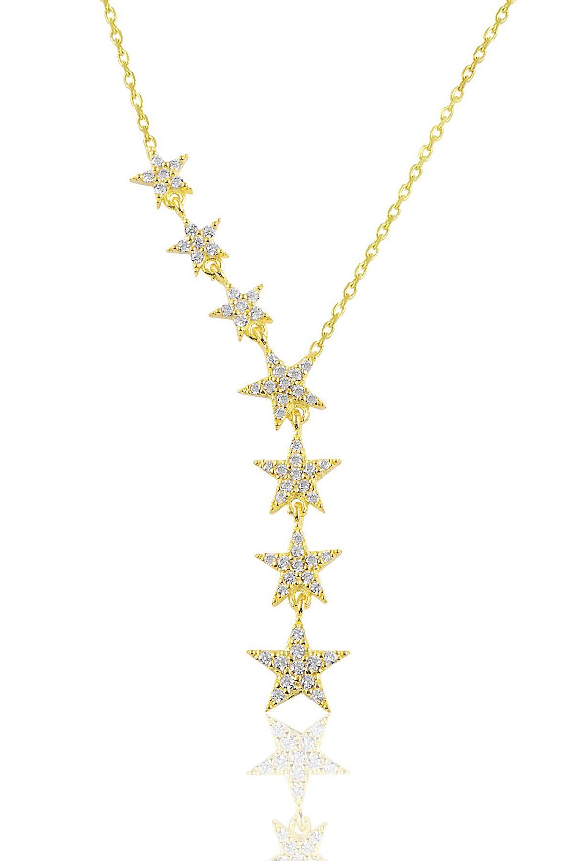 Gümüş altın yaldızlı zirkon taşlı kayan yıldız kolye