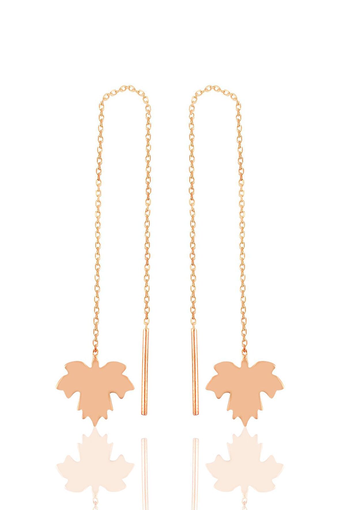 Gümüş rose çınar yaprağı  gümüş zincir küpe