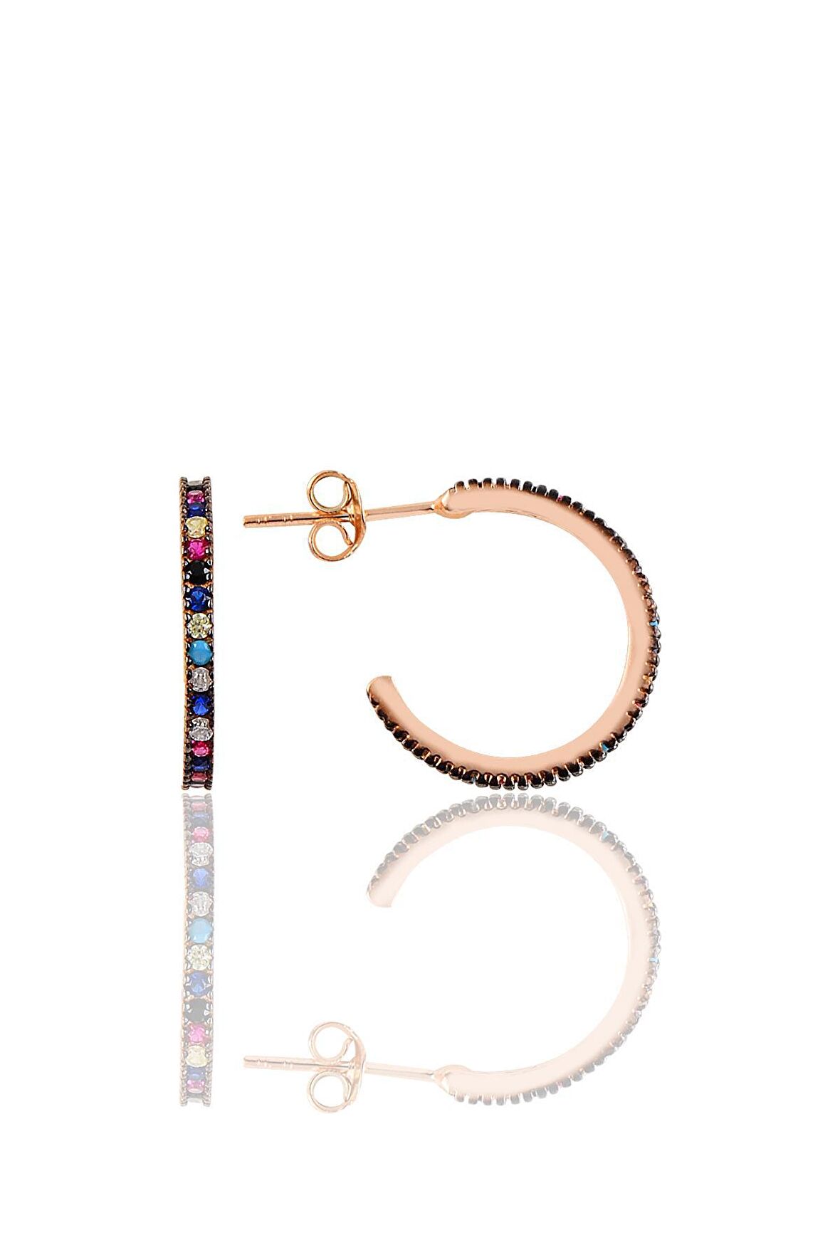 Gümüş rose renkli taşlı 19 mm tamtur halka küpe