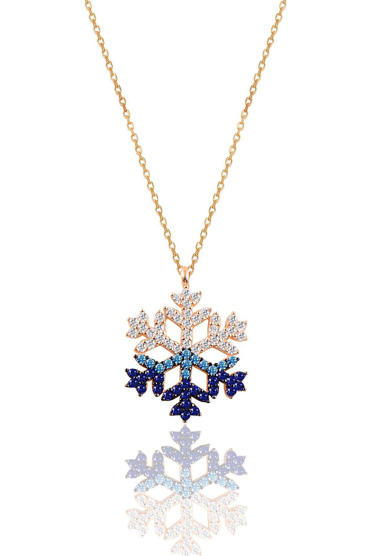 Gümüş rose renkli taşlı kar tanesi kolye 