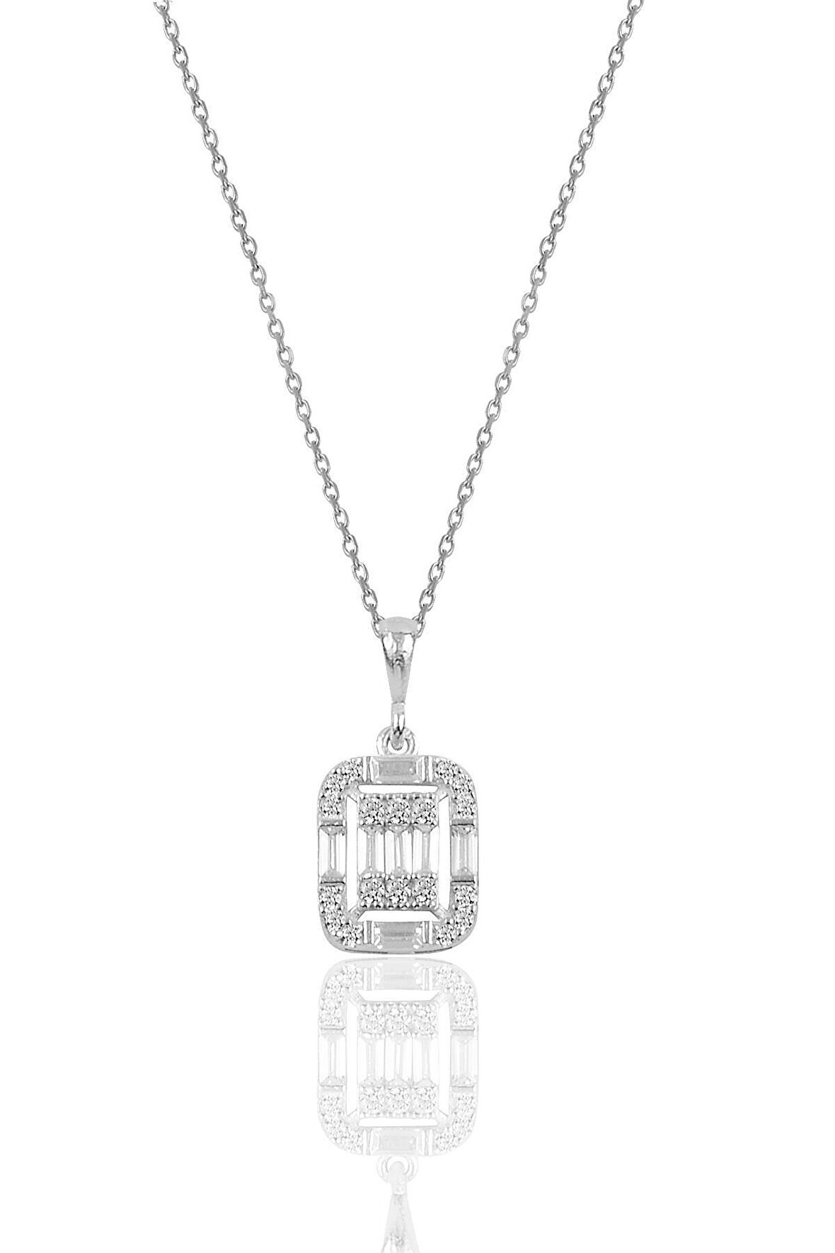 Gümüş rodyumlu  gümüş baget taşlı kolye