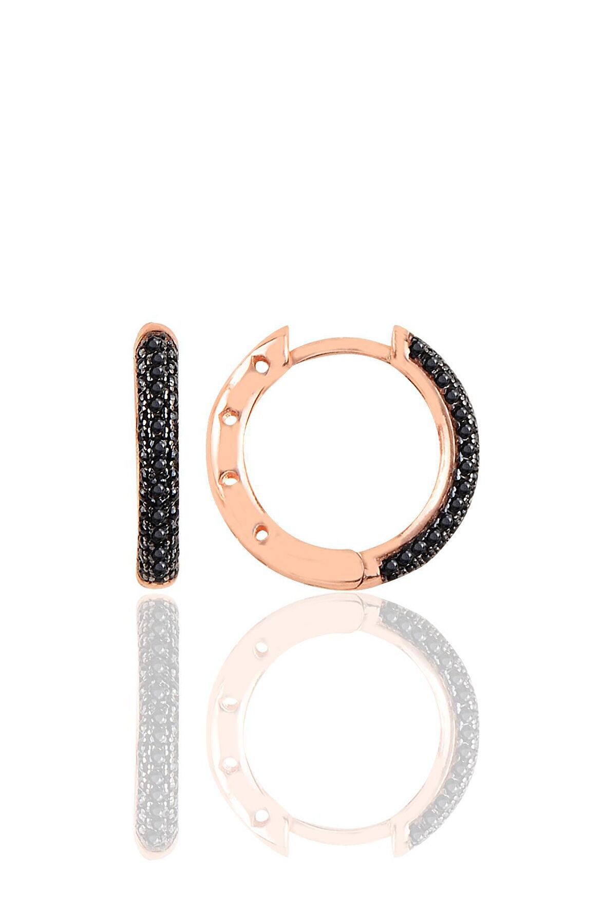 Gümüş rose siyah taşlı halka küpe