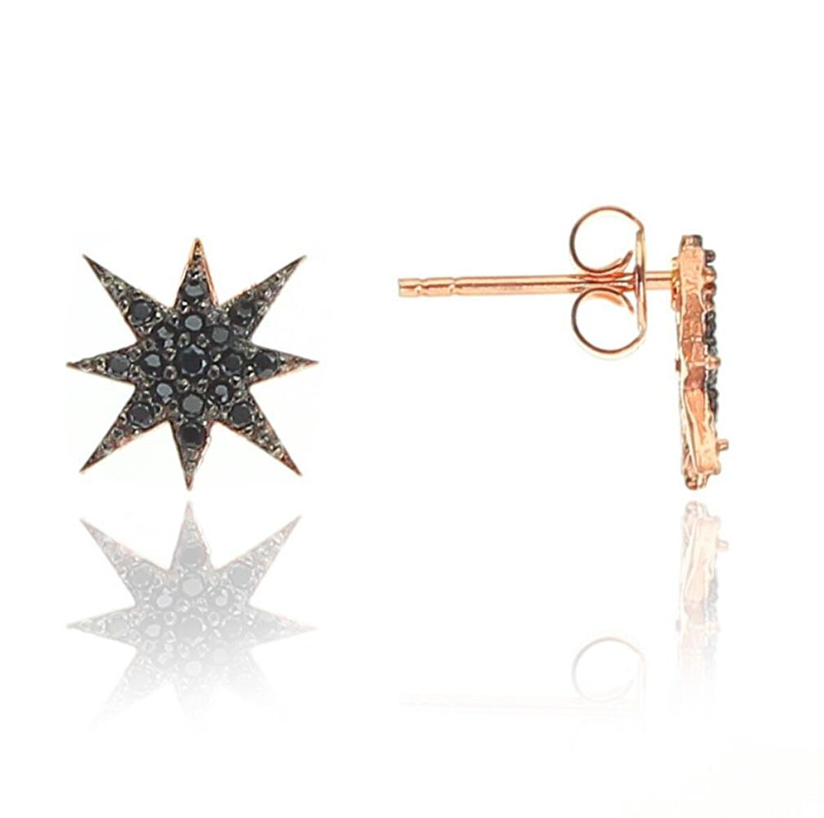 Gümüş siyah kutup yıldızı modeli küpe