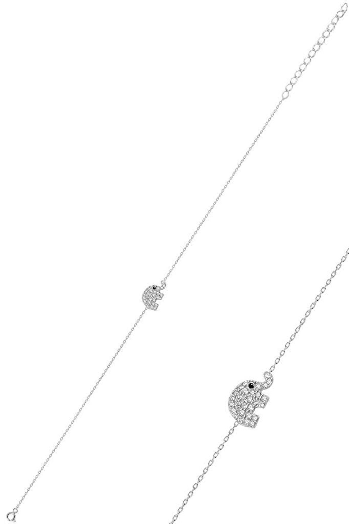 Gümüş rodyumlu zirkon taşlı fil bileklik