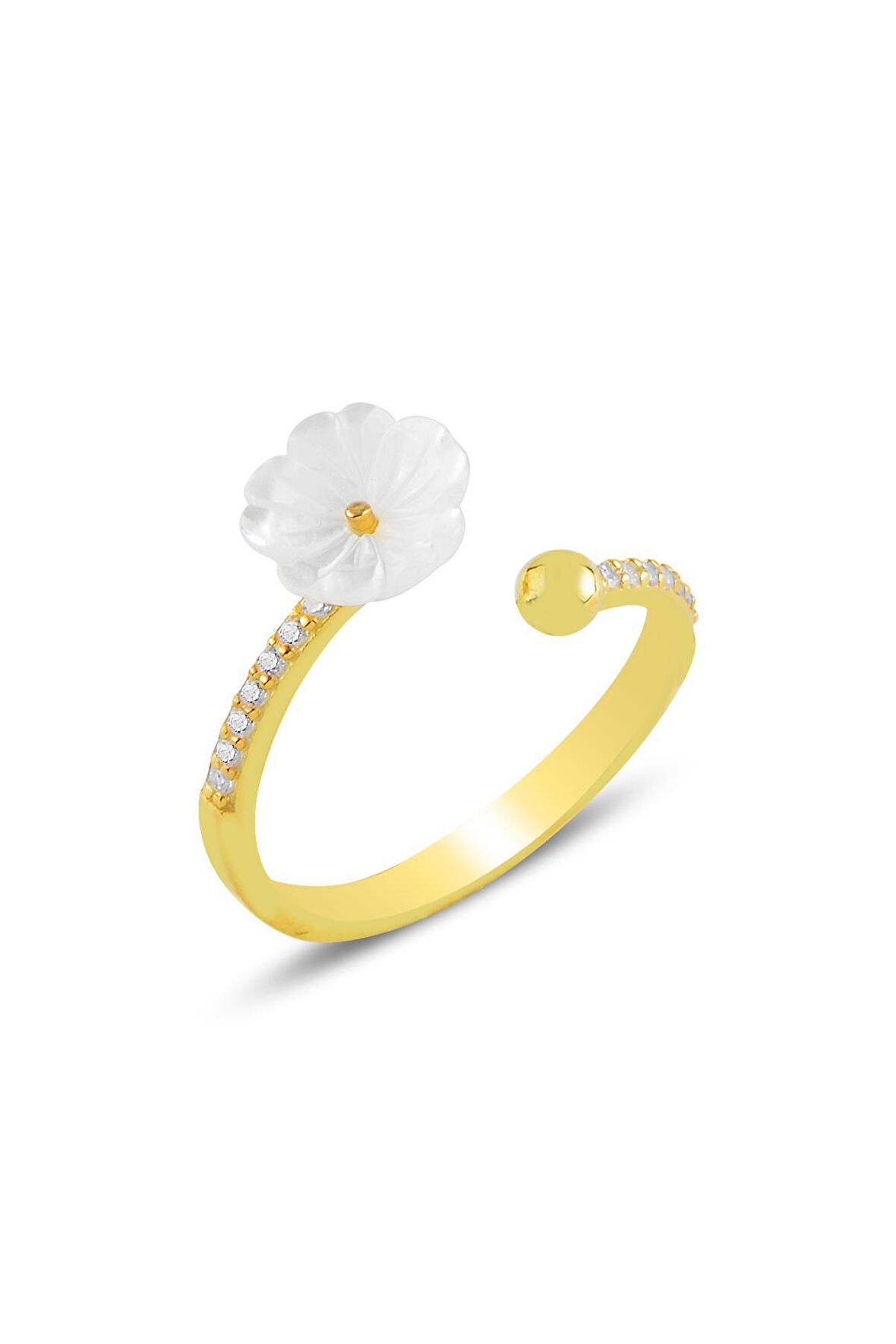 Gümüş altın  yaldızlı sedef taşlı manolya çiçeği yüzük.