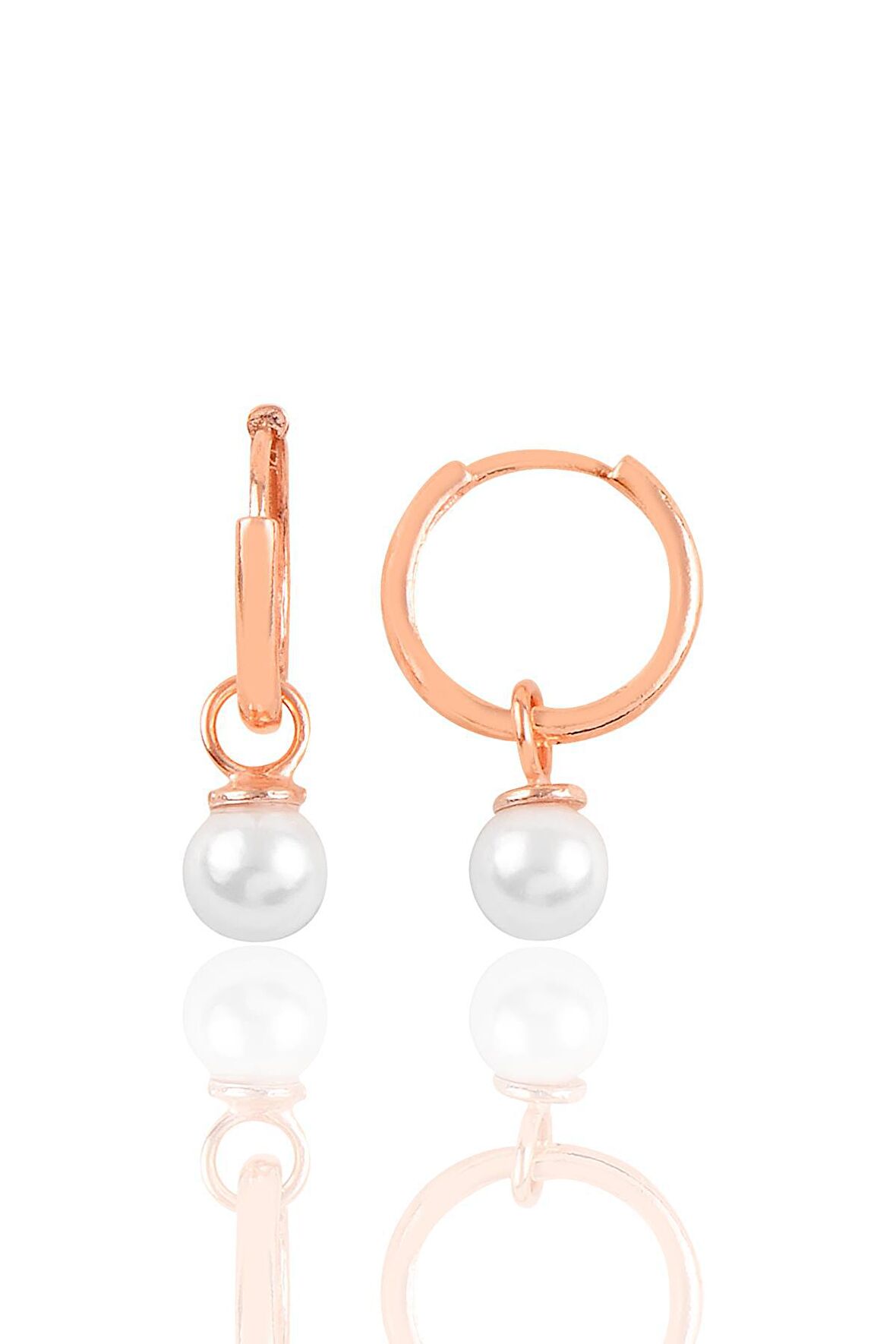 Gümüş rose 14 mm incili halka küpe