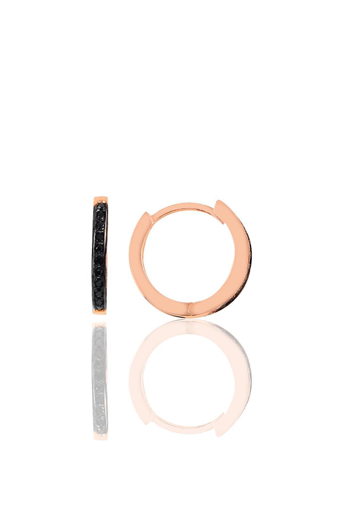 Gümüş rose siyah taşlı 14 mm yeni tamtur halka küpe