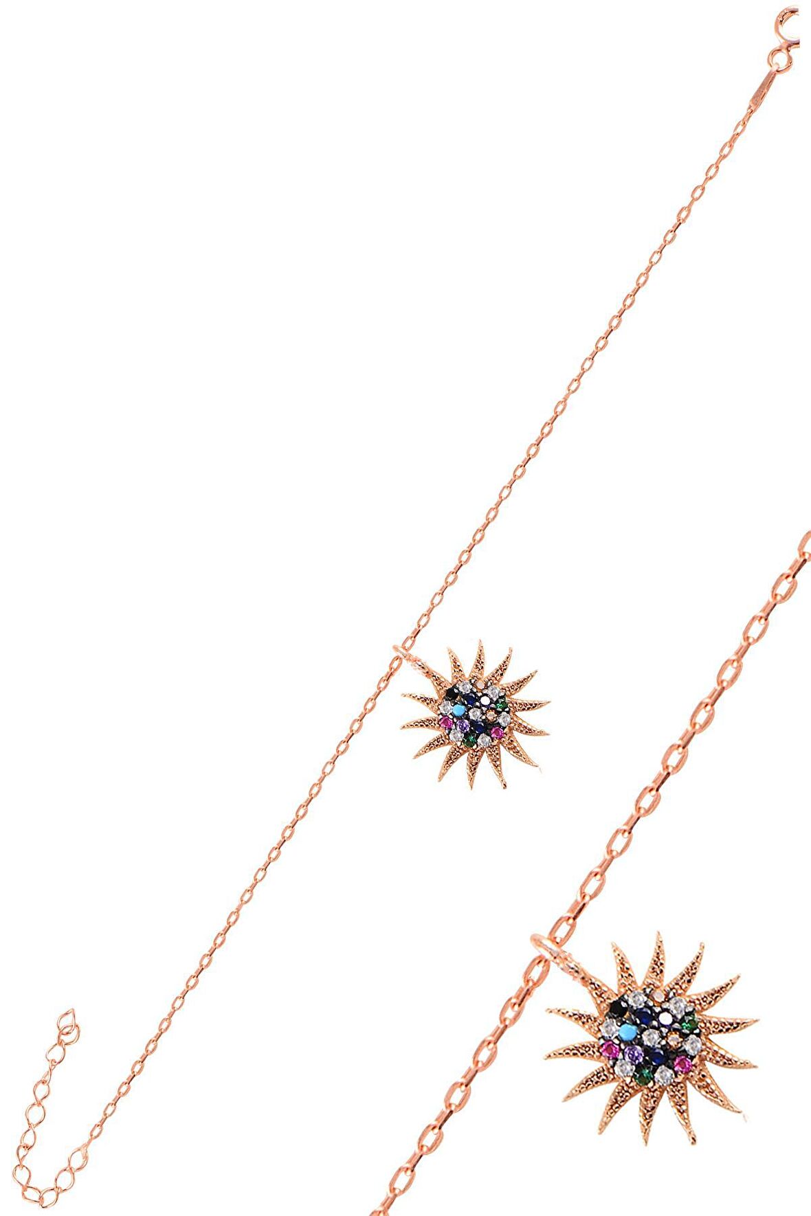 Gümüş rose renkli taşlı güneş bileklik