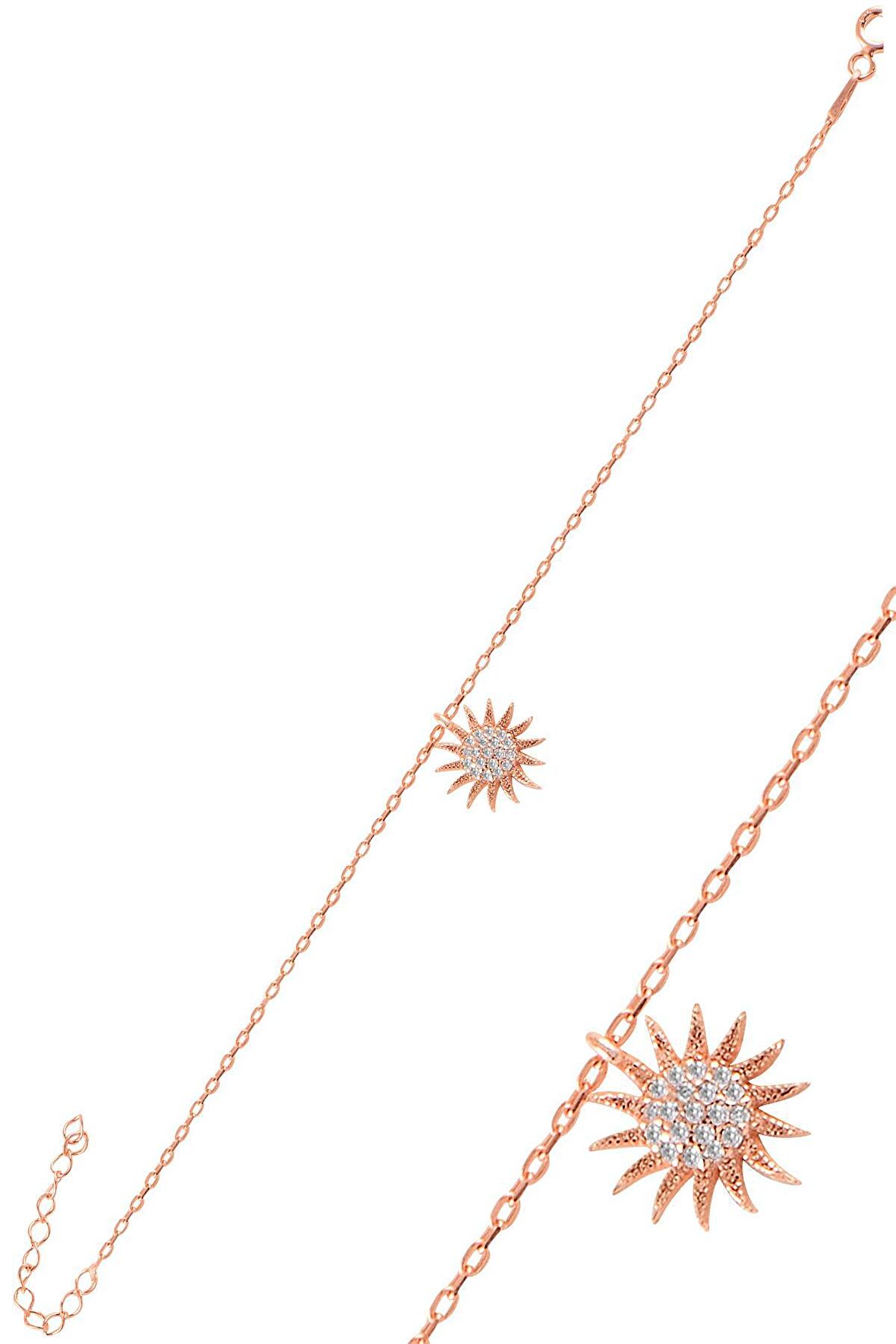 Gümüş rose zirkon taşlı güneş bileklik.