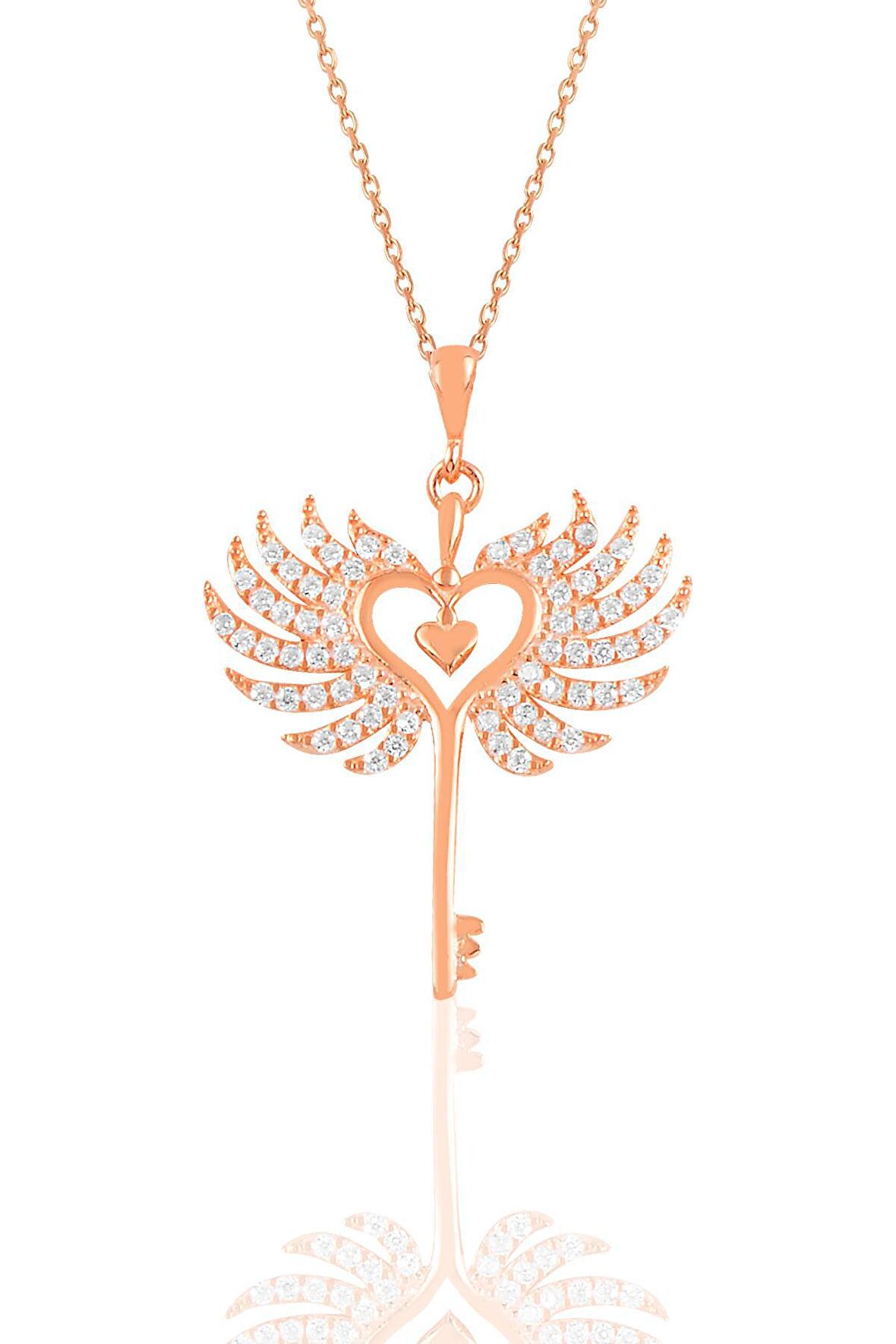Gümüş rose zirkon taşlı kalbin anahtarı kolye