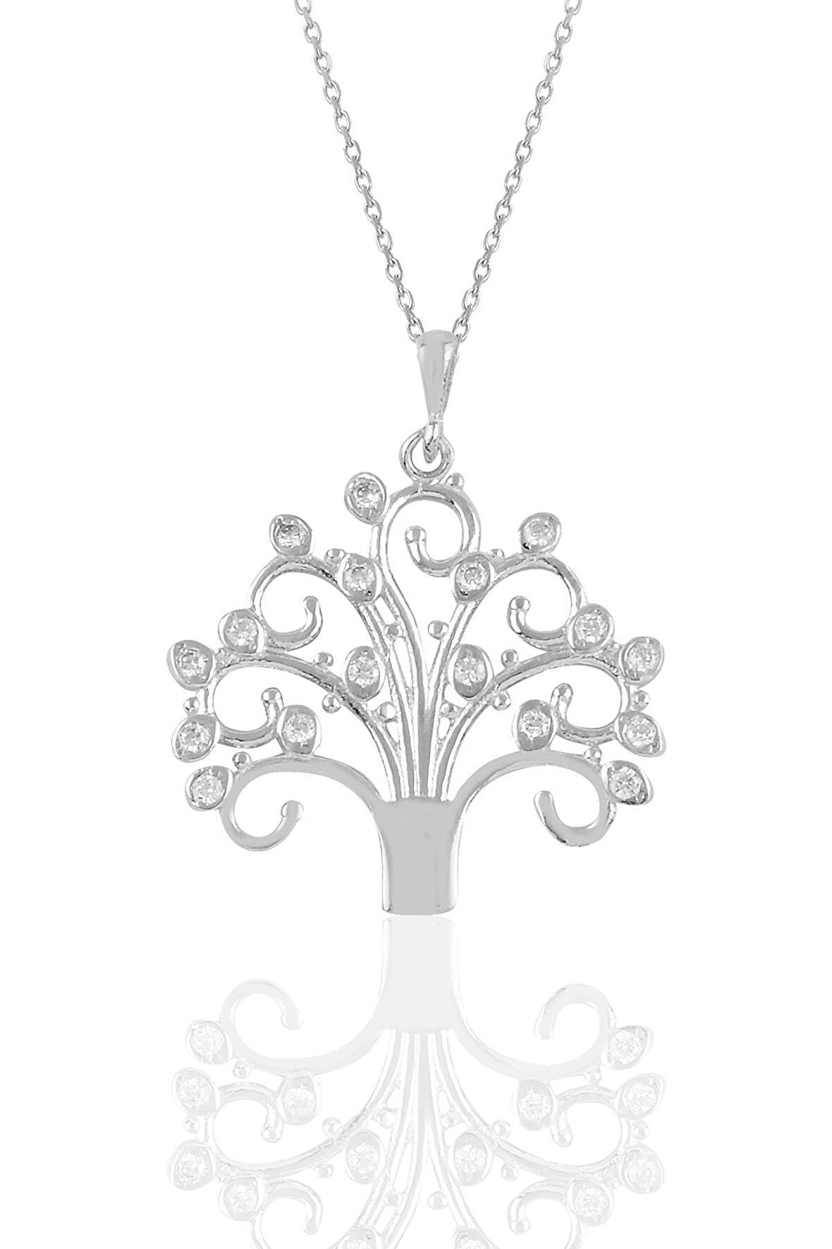 Gümüş rodyumlu  zirkon taşlı dilek ağacı kolye 