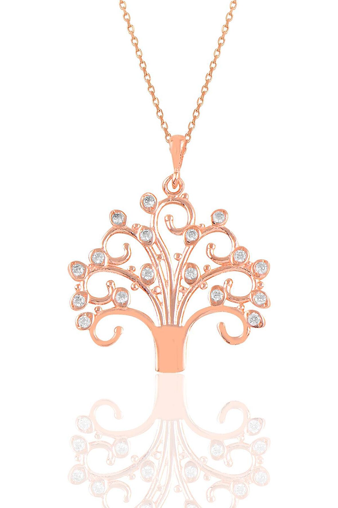 Gümüş rose  zirkon taşlı dilek ağacı kolye 