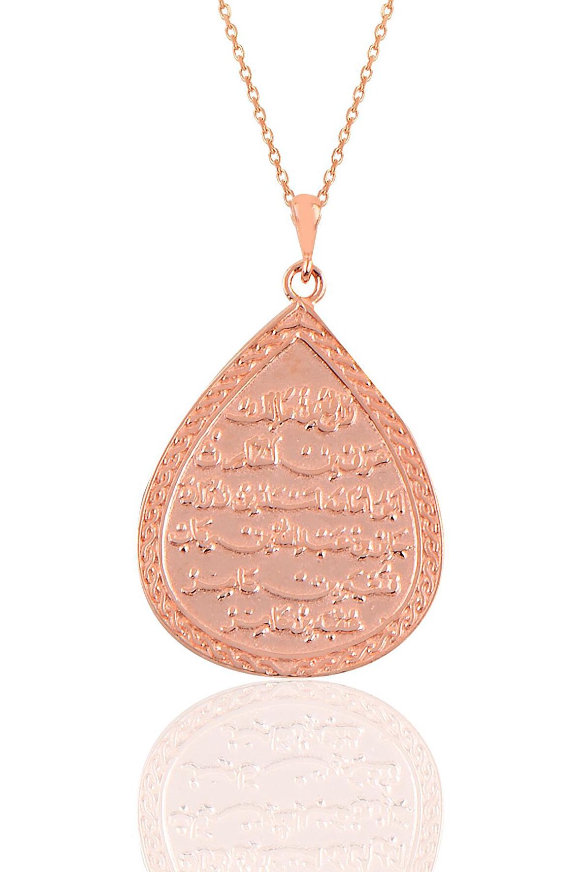 Gümüş rose kıtmir duası yazılı damla modeli kolye