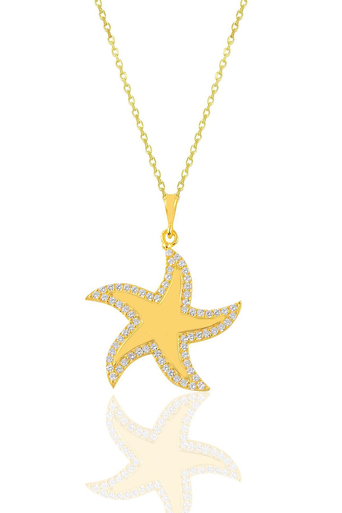 Gümüş altın yaldızlı zirkon taşlı deniz yıldızı kolye