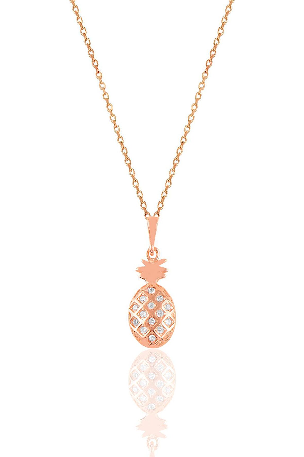 Gümüş rose 17 mm zirkon taşlı ananas kolye 
