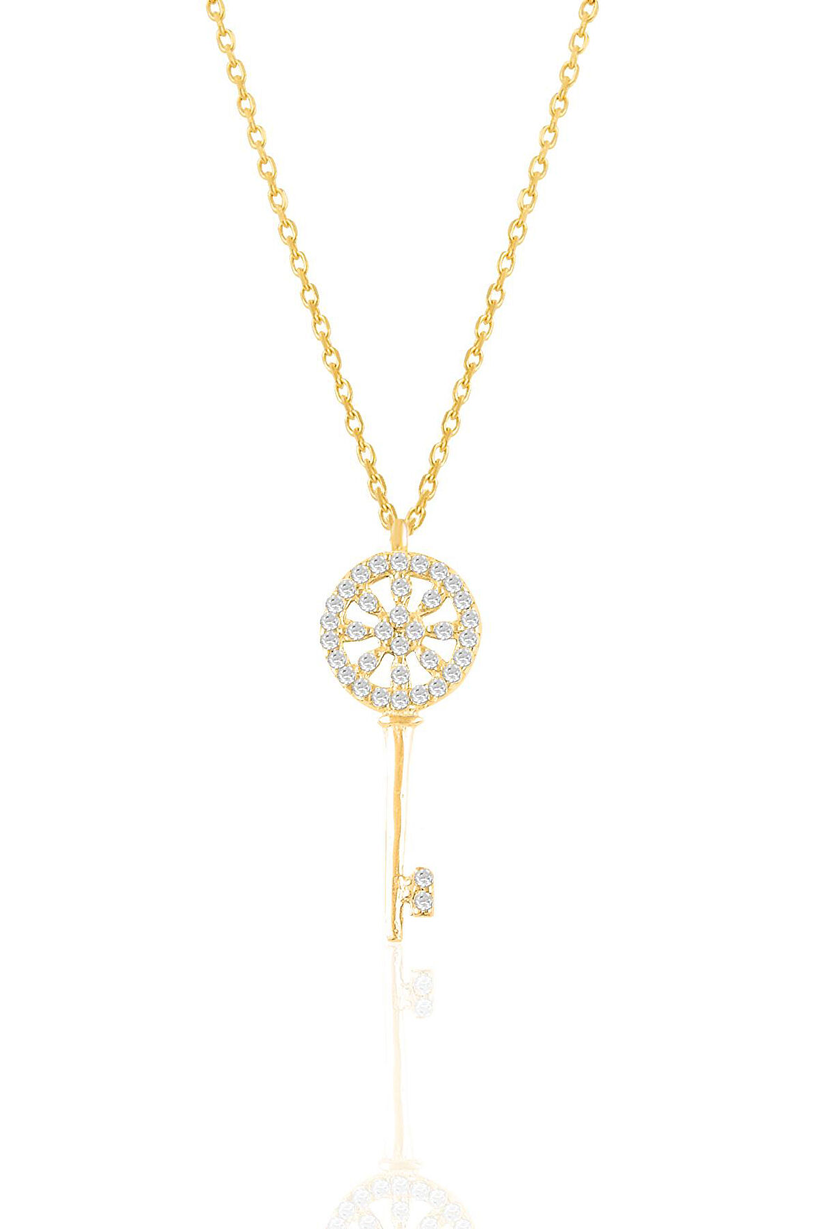 Gümüş altın yaldızlı zirkon taşlı anahtar kolye SGTL10930GOLD