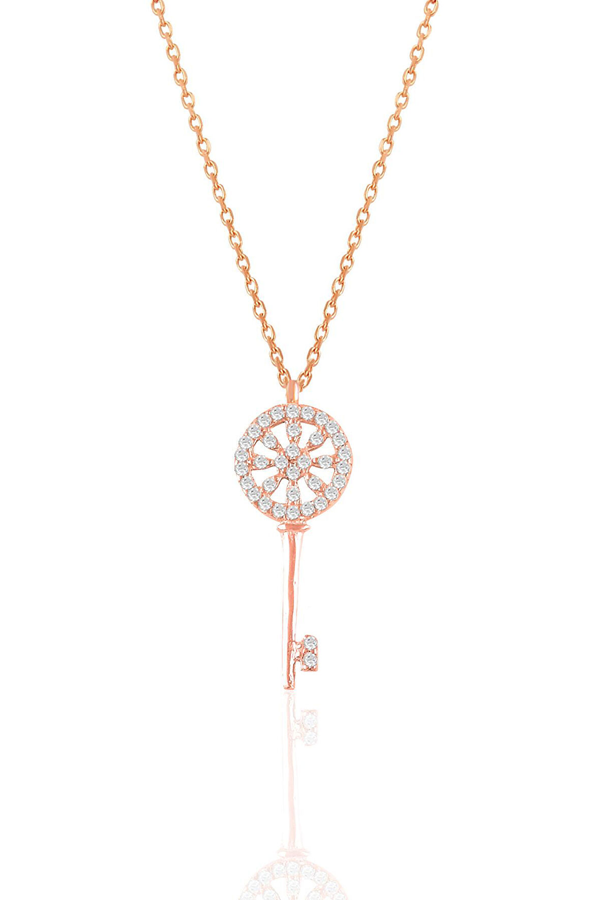 Gümüş rose zirkon taşlı anahtar kolye SGTL10930ROSE