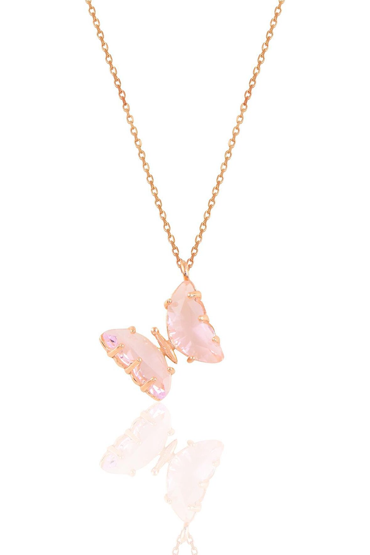Gümüş rose pembe zirkon taşlı tasarım kelebek kolye