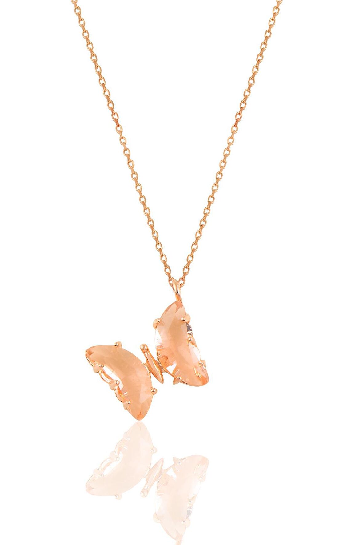 Gümüş rose somon renkte  tasarım kelebek kolye