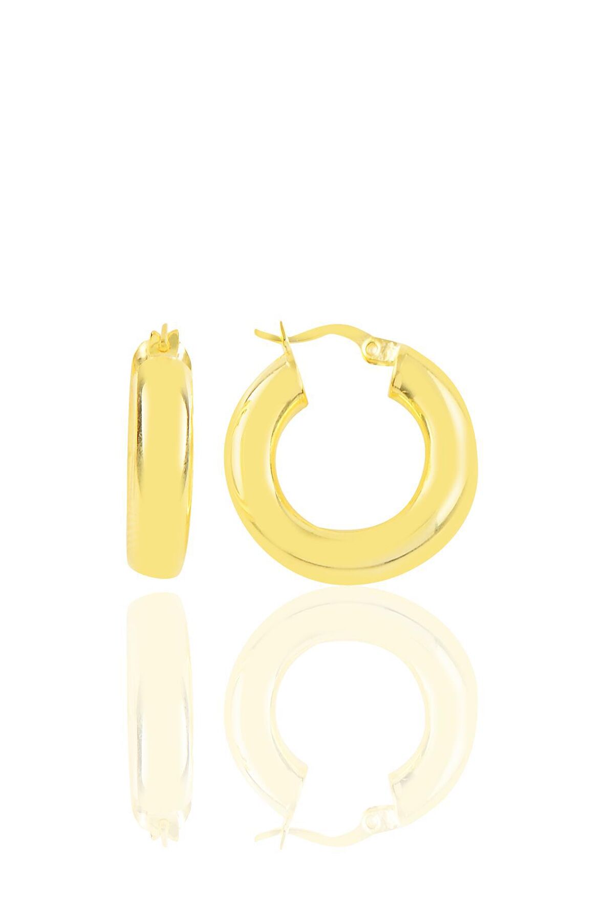 Gümüş altın yaldızlı 5 mm kalınlığında 21 mm büyüklüğünde kalın gümüş halka küpe