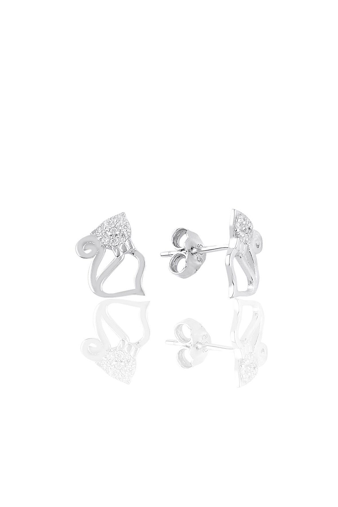 Gümüş rodyumlu zirkon taşlı kedi küpe