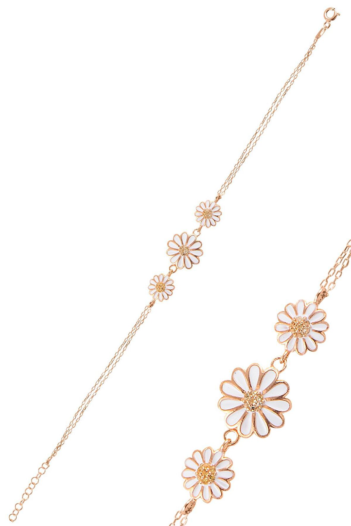 Gümüş rose taşlı üçlü papatya bileklik