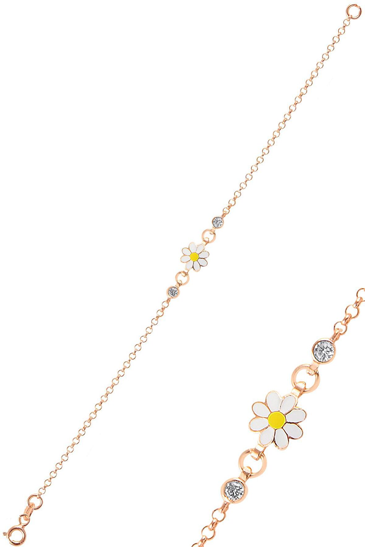 Gümüş zirkon taşlı papatya bileklik 